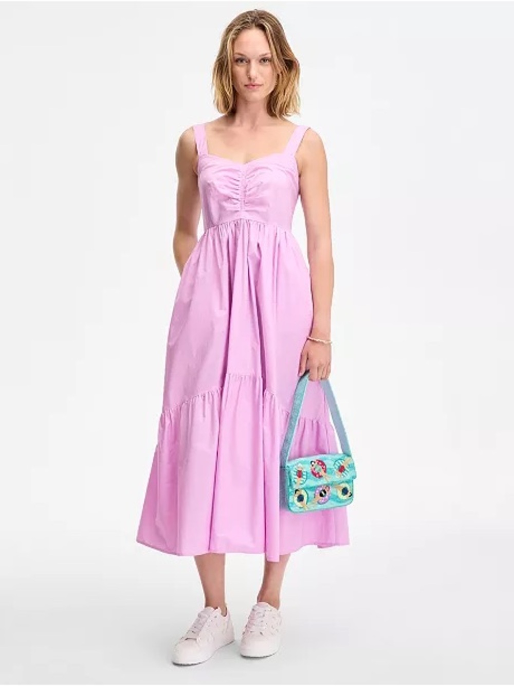 Sleeveless Ruched Bodice Midi Dress